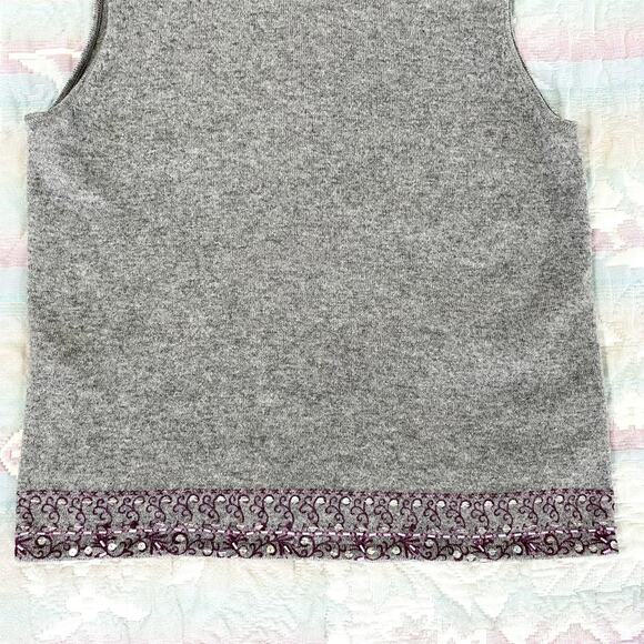 Ann Taylor Gray and Purple Sleeveless Wool Blend Sweater Vest Top - Picture 5 of 8